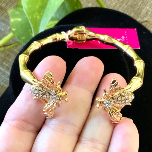 Lilly Pulitzer Bracelet NWT Sparkling BUMBLE BEE GOLD CRYSTAL ⭐️Bamboo HINGE - Picture 5 of 14